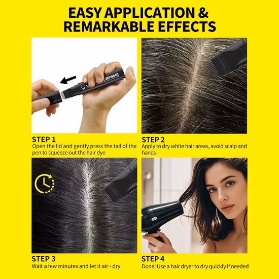 Caneta de retoque temporária para raiz de cabelo, raiz cinza, marca própria, caneta para retoque de raiz de cabelo, pincel para tintura de cabelo cinza