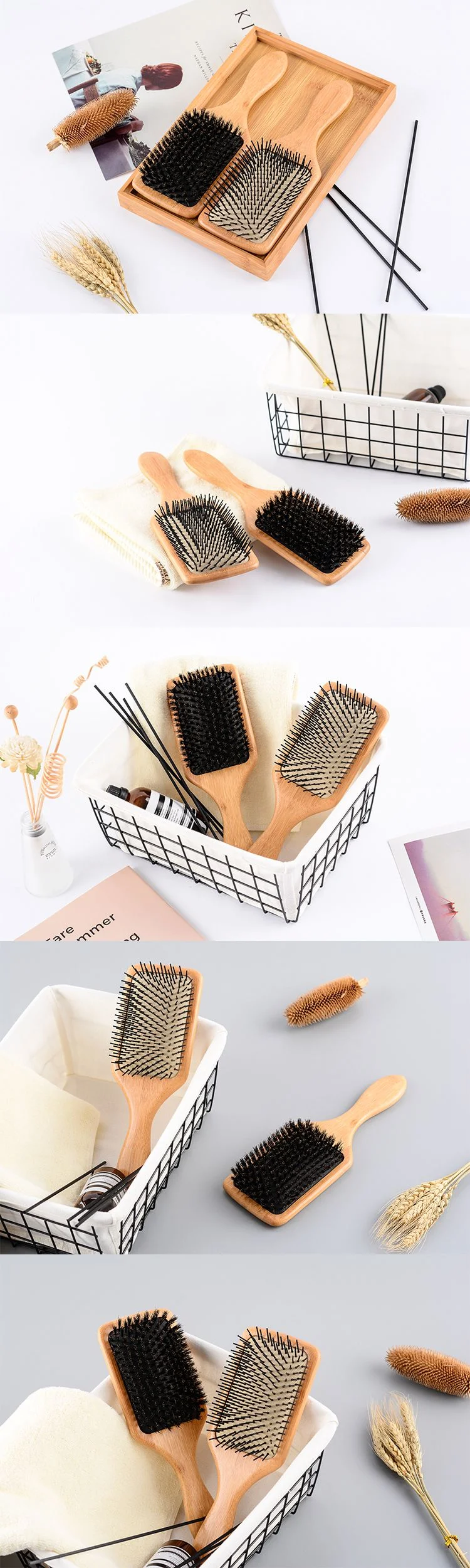 100% Natural Wood Cushion Massage Brush Custom Paddle Bamboo Hair Brush