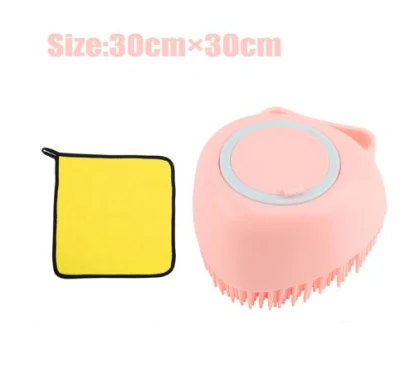 2022 Pink Pet Shampoo Massager Scrubber Shower Silicone Hair Brush Multifuncional Pet Silicone Soft Grooming Escova redonda com toalha pequena